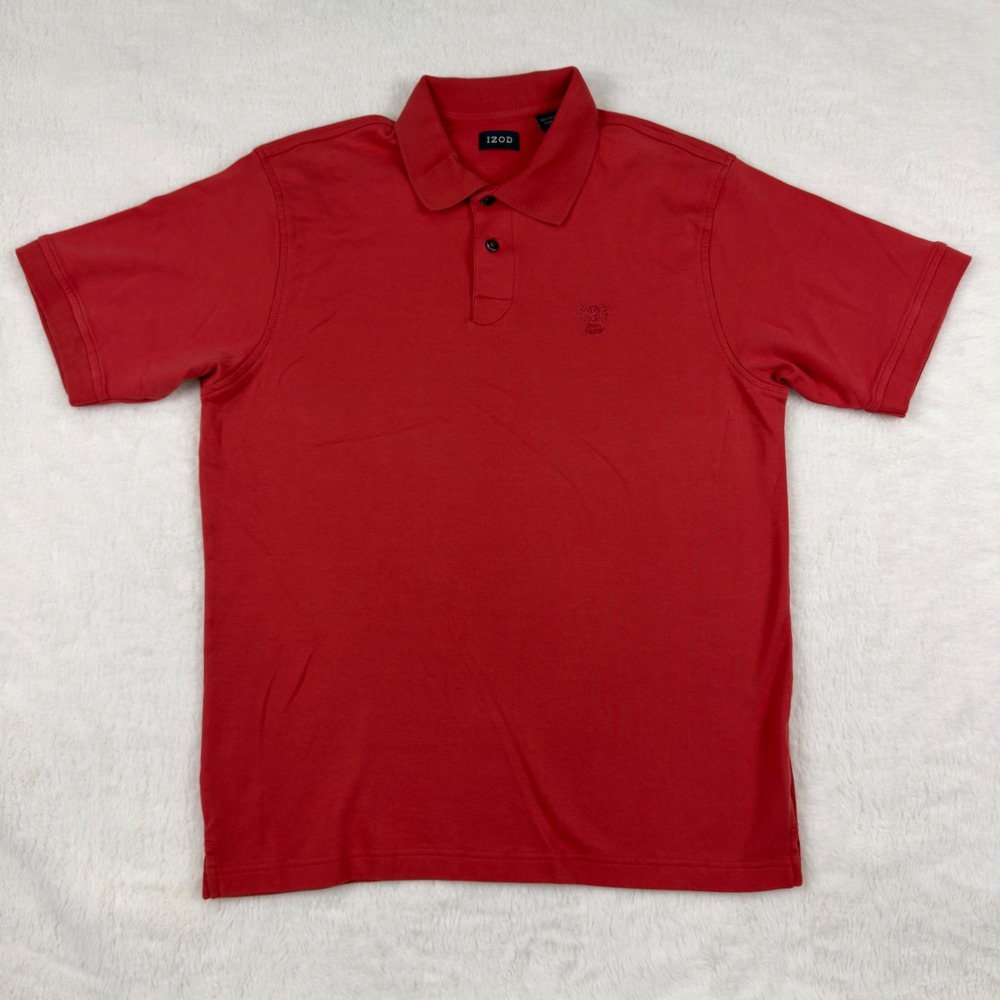IZOD Mens Red Short Sleeve 100% Cotton Polo Shirt Crest Logo Size M